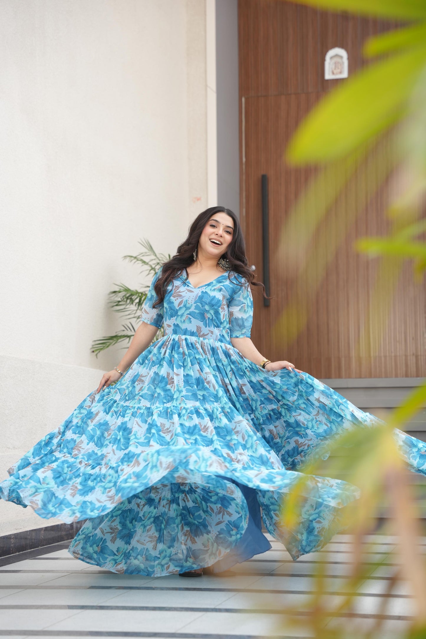 Desirable Women's Fully Flair Gown Made With Faux Georgette Fabrics With Print