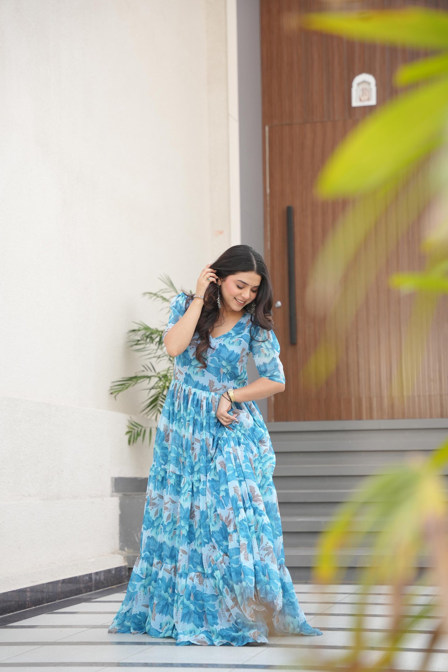 Desirable Women's Fully Flair Gown Made With Faux Georgette Fabrics With Print