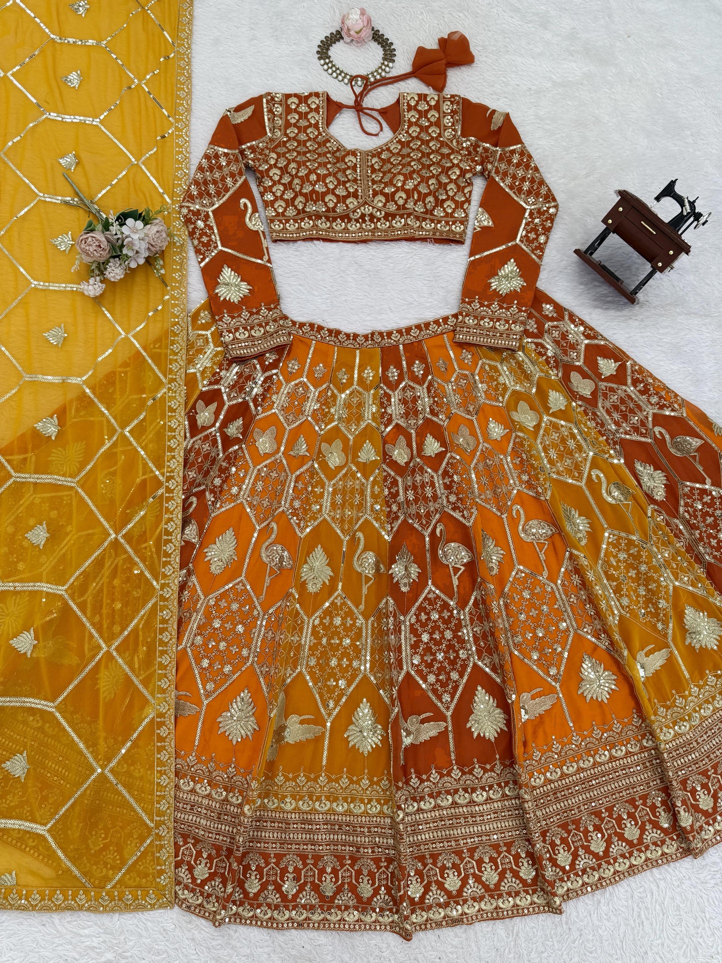 Foux Gorgette Intricate Thread & Sequnce Embroidery Lehenga