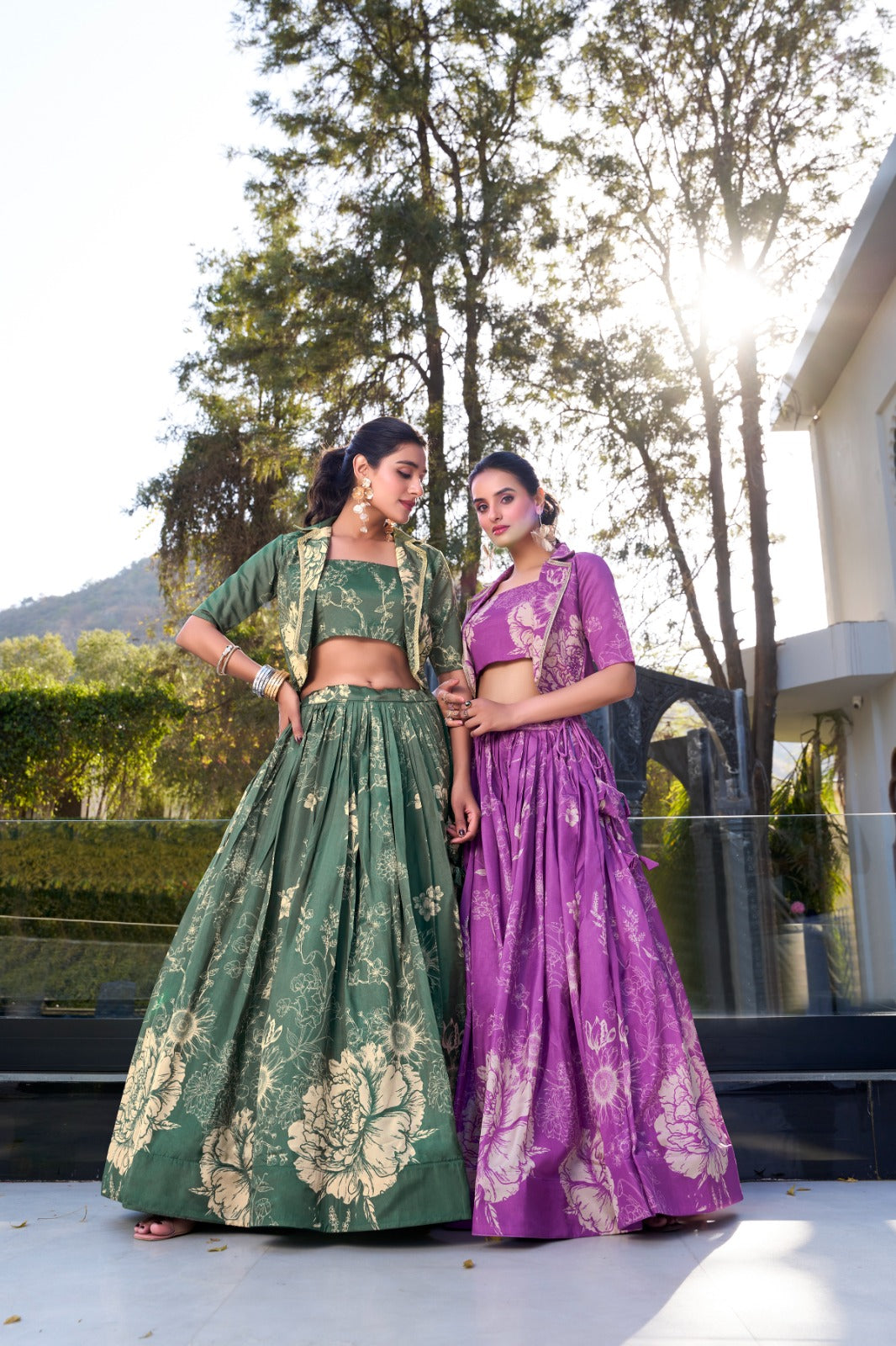 Tussar Silk Floral Print Jacket Lehenga Set Festive Wear