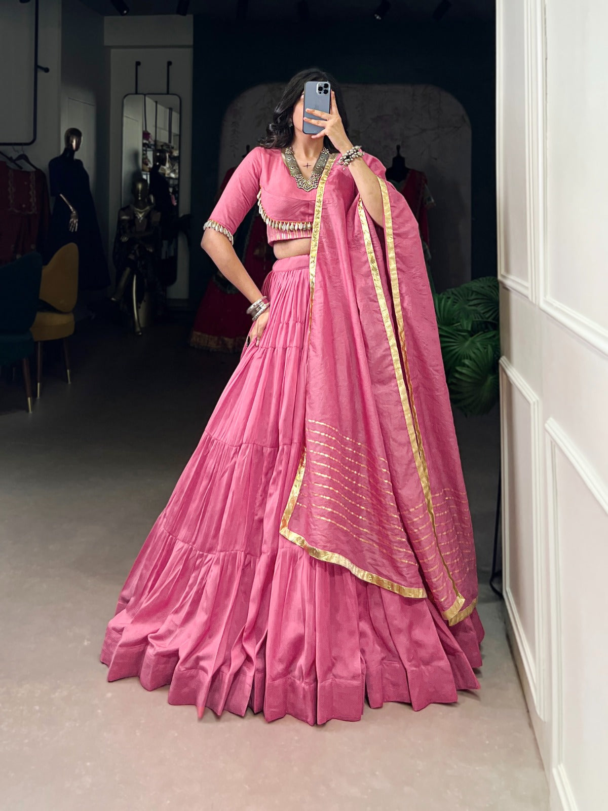 Navratri Ready to Wear Lehenga in Chanderi Silk With 12 Meter Flair