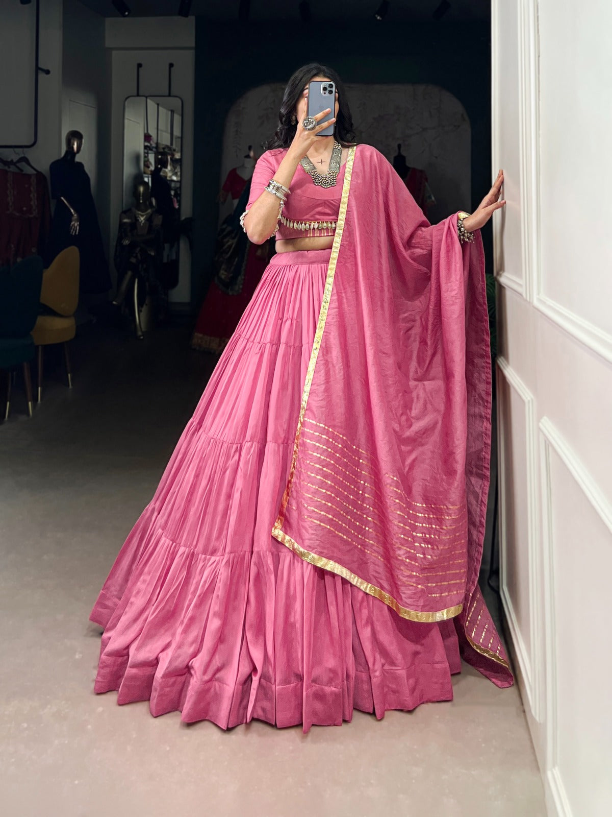 Navratri Ready to Wear Lehenga in Chanderi Silk With 12 Meter Flair