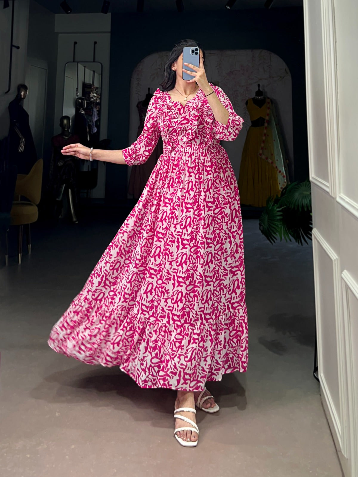 Designer Summer Frock in Georgette With Print Western Dress
