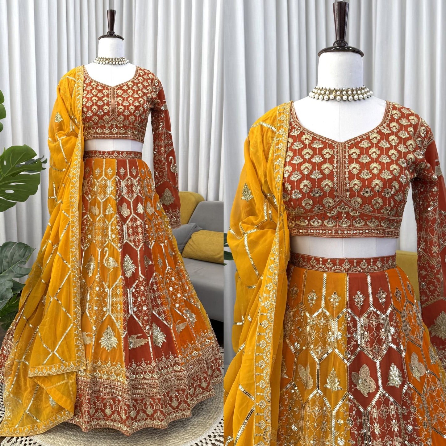 Foux Gorgette Intricate Thread & Sequnce Embroidery Lehenga
