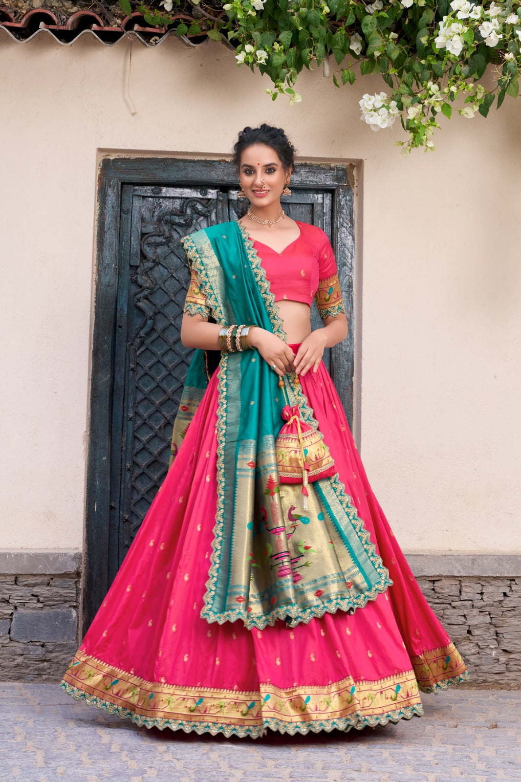 Embroidered Jacquard Silk Lehenga Choli