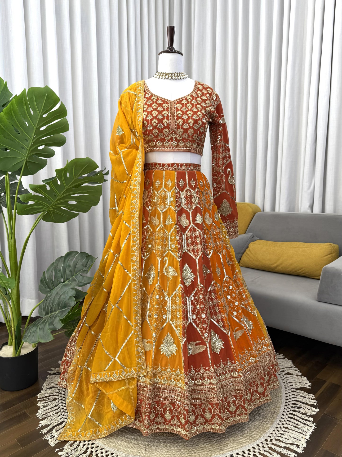 Foux Gorgette Intricate Thread & Sequnce Embroidery Lehenga