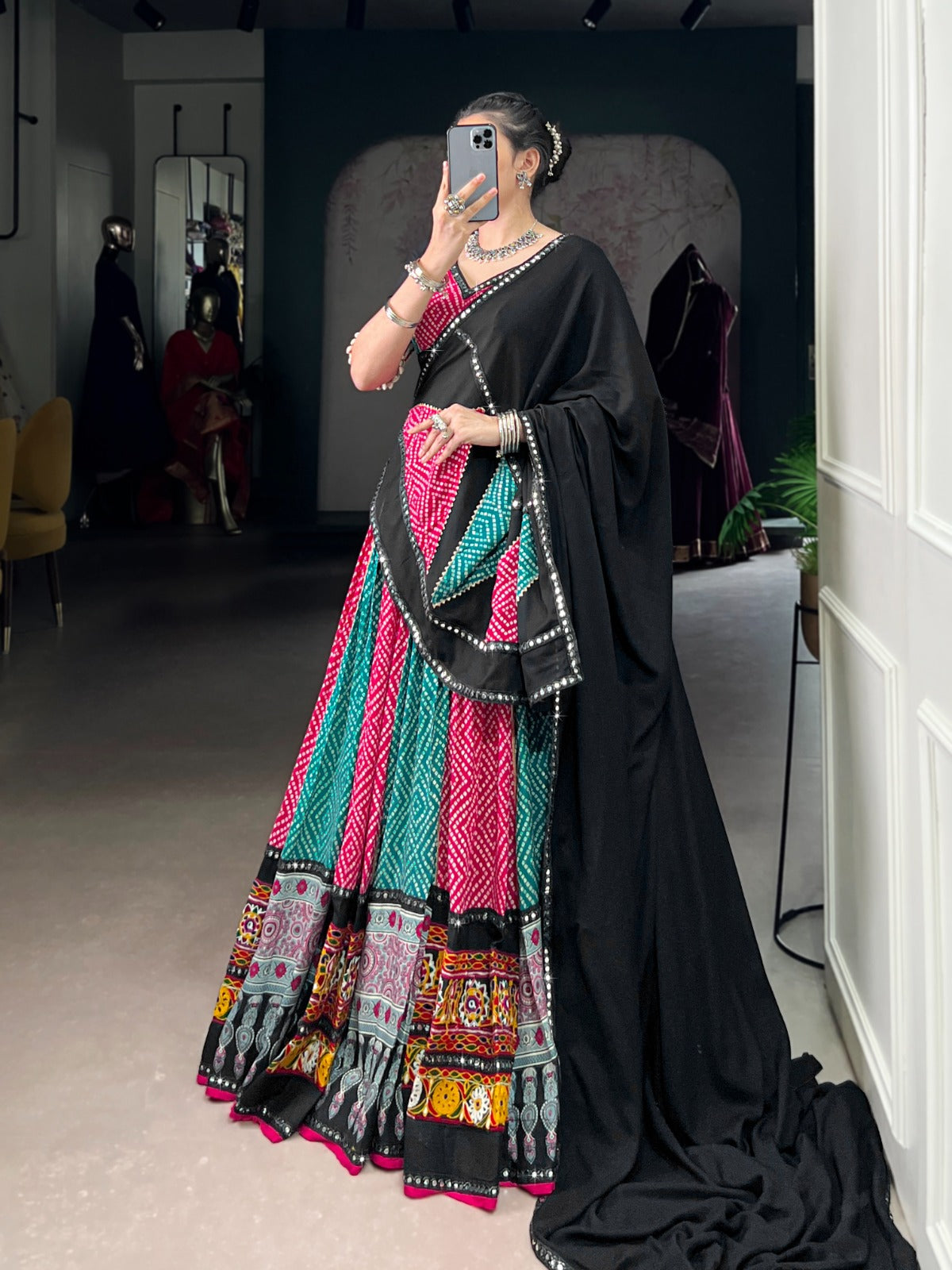 Captivating Multi-Color Mirror Work Navratri Special Lehenga Choli