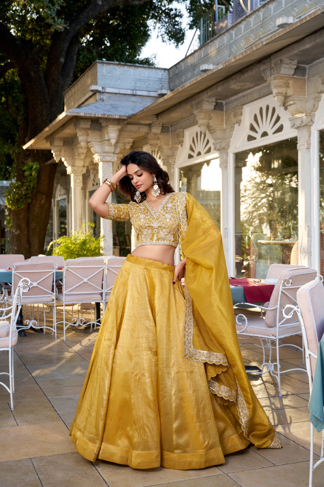 Mustard Zari Embroidered Sequins Lehenga For Celebrations Festive Wear