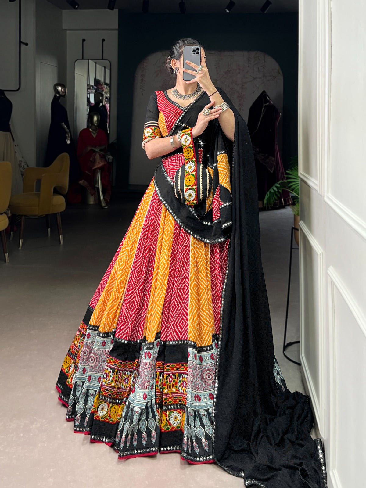 Captivating Multi-Color Mirror Work Navratri Special Lehenga Choli