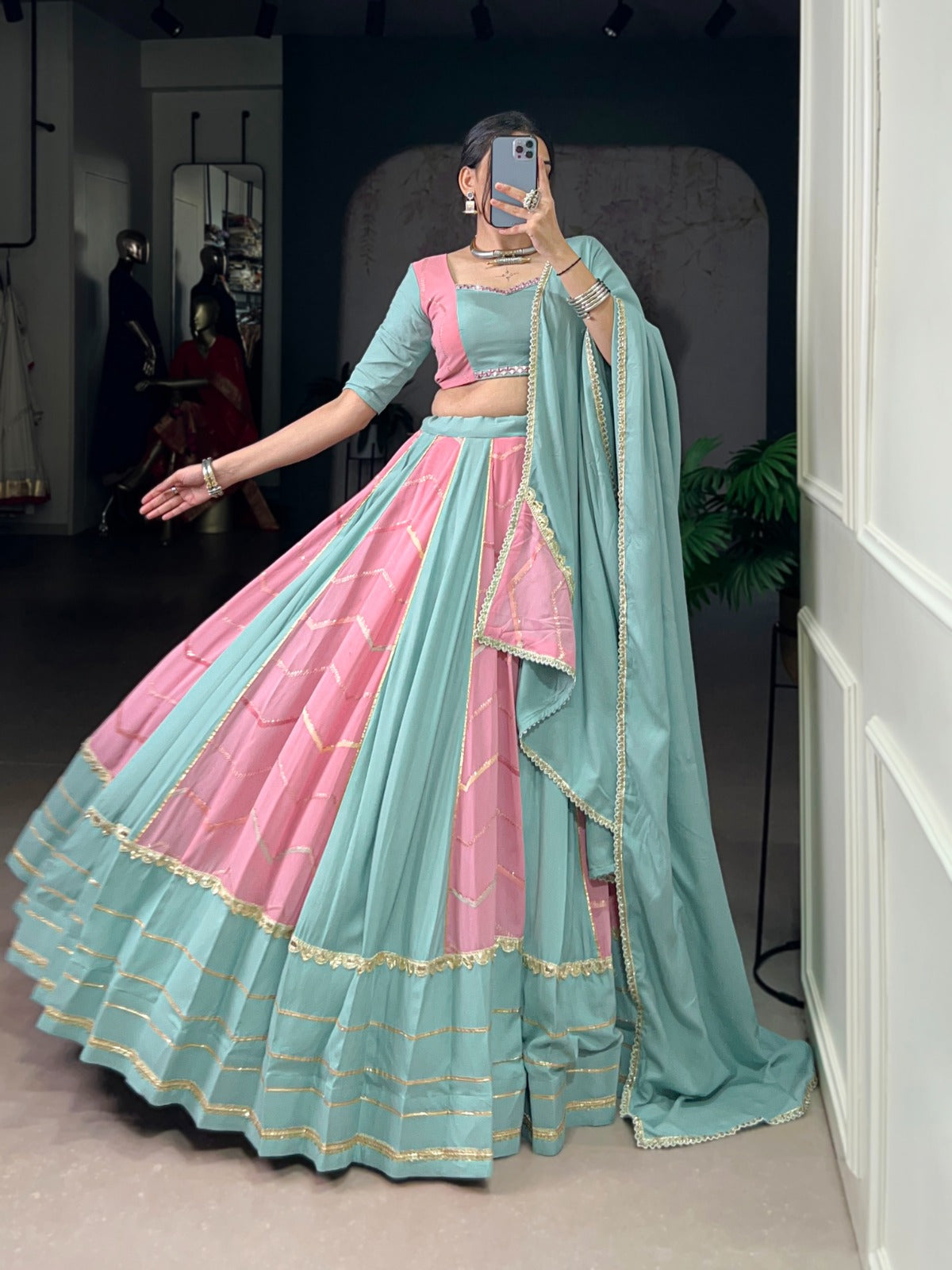 Light Pink Color Emboidery Work With Lace Touch Up Rayon Chaniya Choli