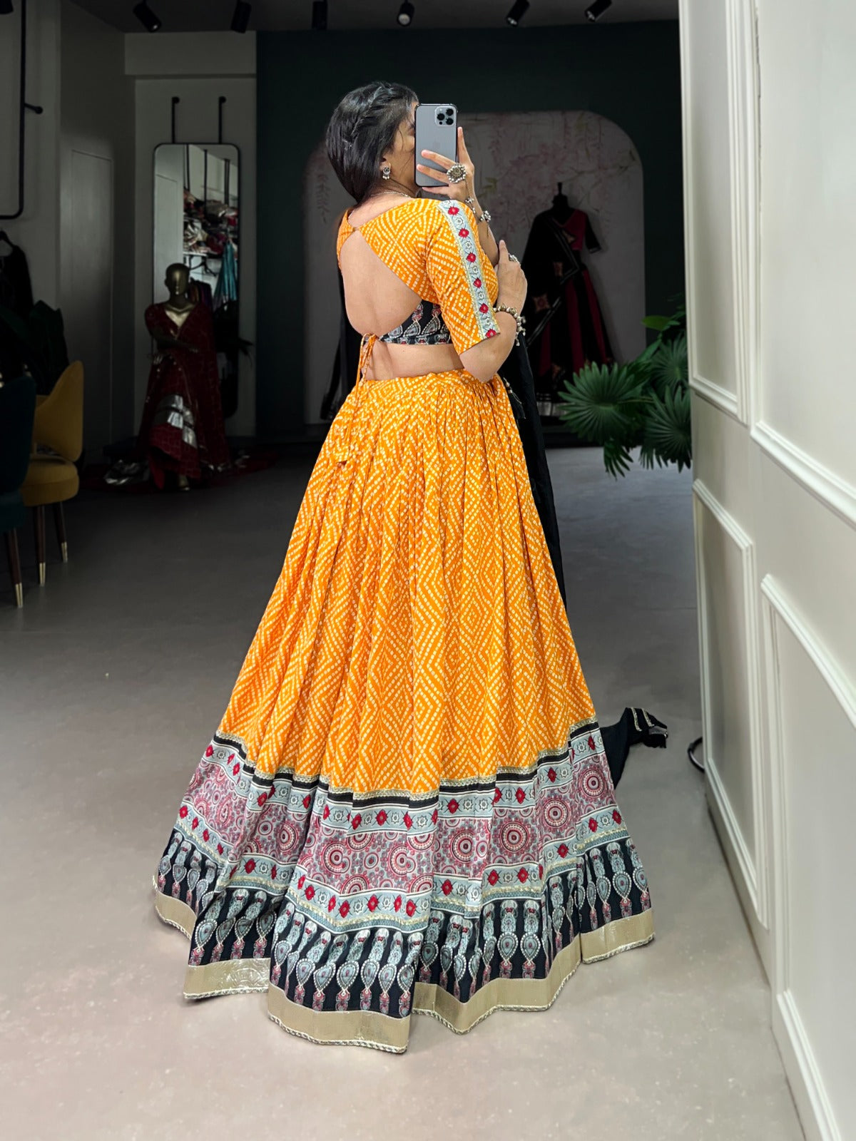Yellow Color Rayon Bandhej Print Navratri Lehenga Choli Set