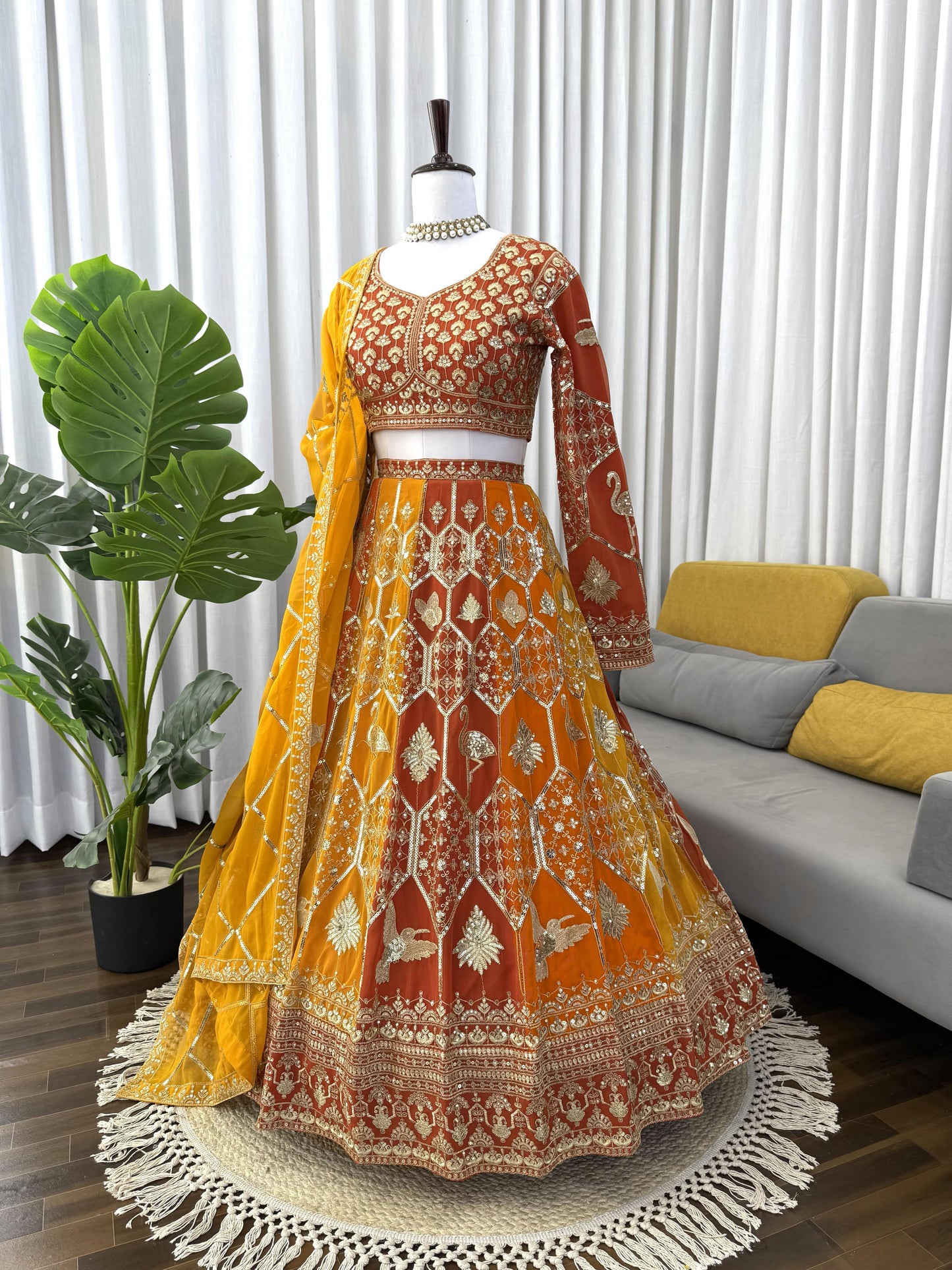 Foux Gorgette Intricate Thread & Sequnce Embroidery Lehenga