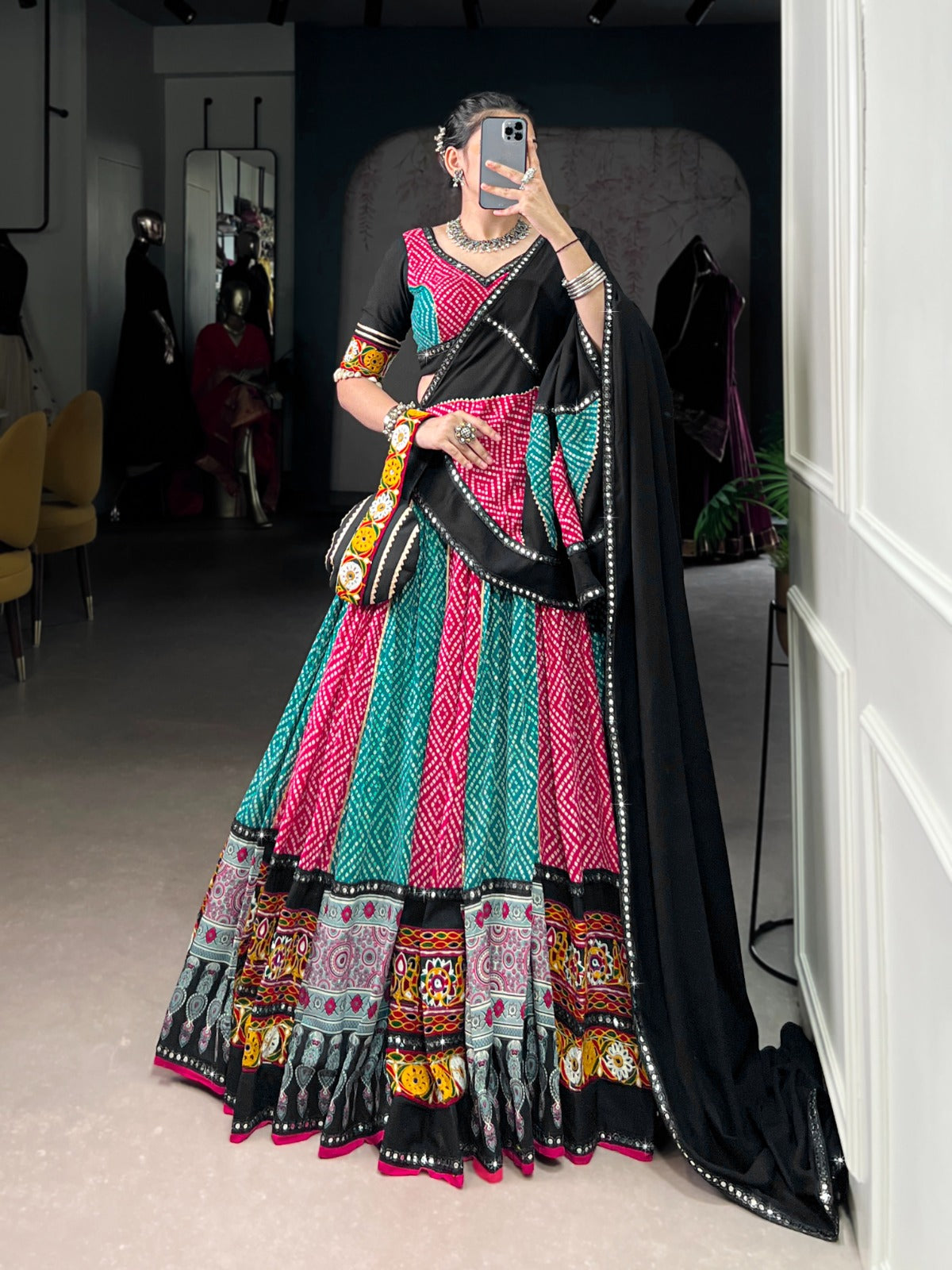Captivating Multi-Color Mirror Work Navratri Special Lehenga Choli