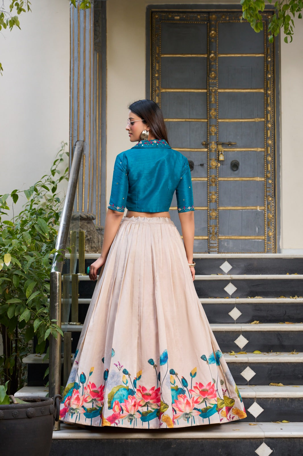 Tussar Silk Floral Patch Work Readymade Lehenga Choli