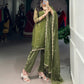 Mehendi Kurti Pant in Gold Coin With Sequence Embroidery and Dupatta