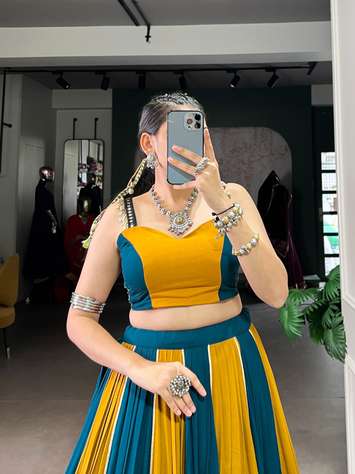 Super Mustard Yellow Gamthi Work Rayon Navratri Special Lehenga Choli