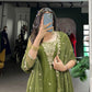 Mehendi Kurti Pant in Gold Coin With Sequence Embroidery and Dupatta