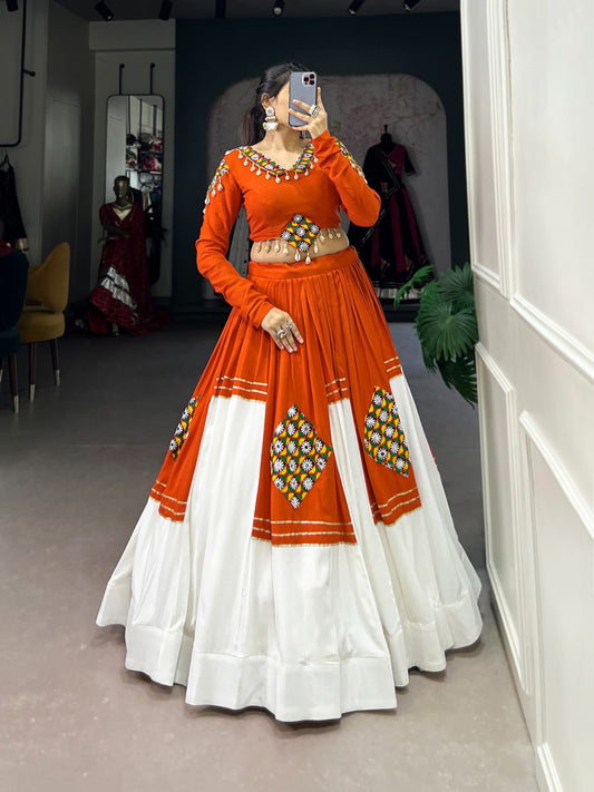 Women's Designer Trending Navaratri Cotton Plain & Gamthi Patch Lehenga Choli