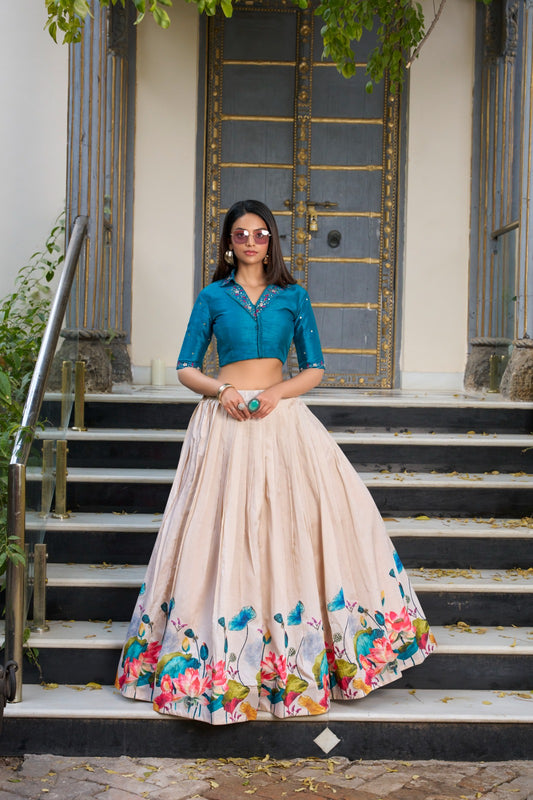 Tussar Silk Floral Patch Work Readymade Lehenga Choli