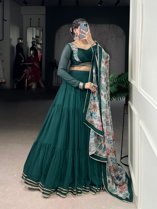 Memorial Green Thread embroidered Work Georgette Lehenga Choli