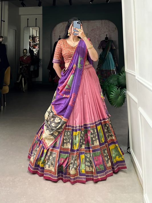 Women's Tussar Silk Lehenga Choli Set with Floral and Foil Print