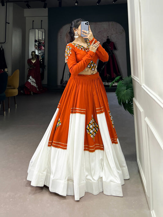 Women's Designer Trending Navaratri Cotton Plain & Gamthi Patch Lehenga Choli