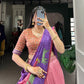 Women's Tussar Silk Lehenga Choli Set with Floral and Foil Print