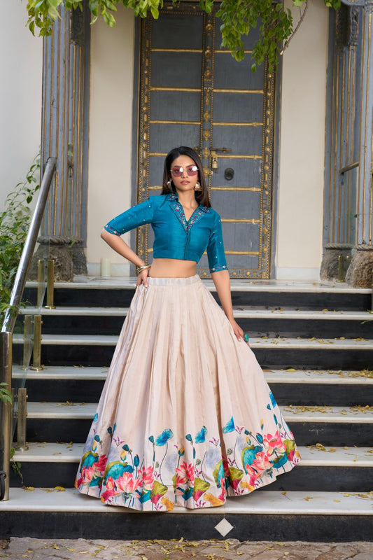 Tussar Silk Floral Patch Work Readymade Lehenga Choli