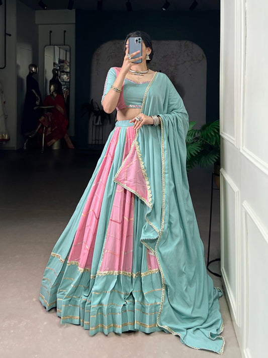 Light Pink Color Emboidery Work With Lace Touch Up Rayon Chaniya Choli