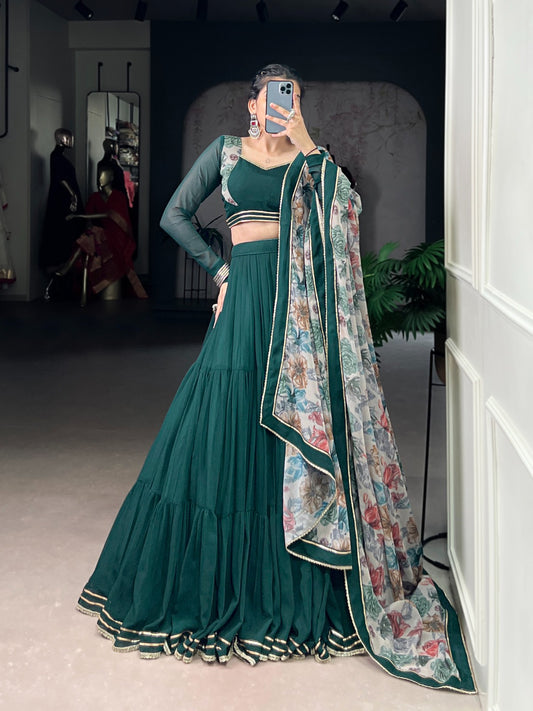 Memorial Green Thread embroidered Work Georgette Lehenga Choli