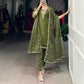 Mehendi Kurti Pant in Gold Coin With Sequence Embroidery and Dupatta