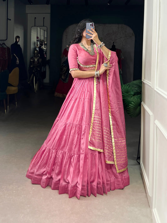 Navratri Ready to Wear Lehenga in Chanderi Silk With 12 Meter Flair