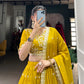 Mustard Golden Embroidered Vichitra Silk Lehenga Set with Sequins Detailing
