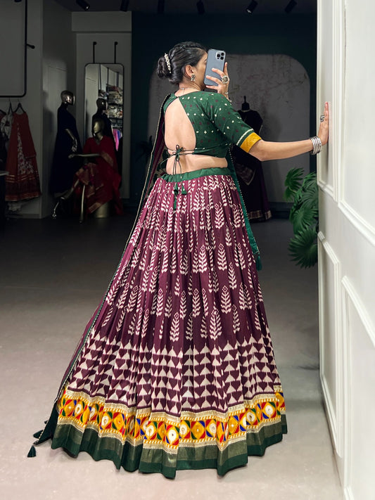 A festive blend of elegance and culture – Tasar silk with intricate Gamthi work, perfect for Navratri nights