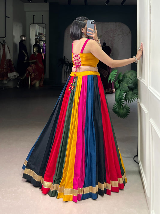 Traditional Gamthi art meets multi-colour cotton flair for your perfect festive look