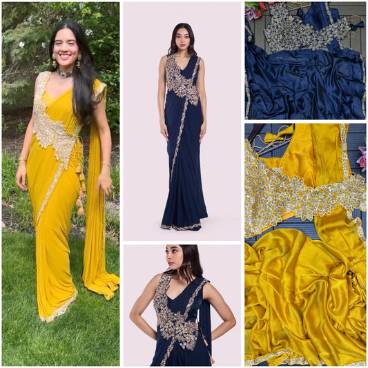 New Super Trending Embroidery cording work ready to wear saree with Embroidery Blouse