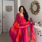 Comfortable gown with faux georgette fabric with printed work with stitched pant and dupatta
