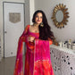 Comfortable gown with faux georgette fabric with printed work with stitched pant and dupatta