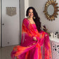 Comfortable gown with faux georgette fabric with printed work with stitched pant and dupatta