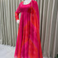 Comfortable gown with faux georgette fabric with printed work with stitched pant and dupatta