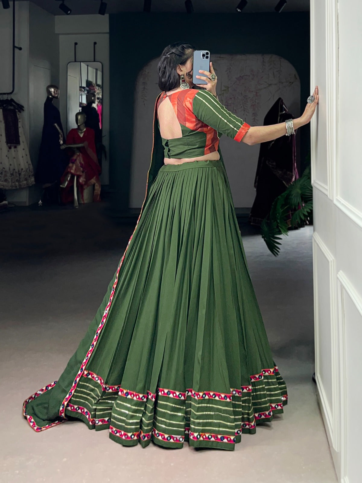 Celebrate the colors and culture of Navratri in original mirror Gamthi work on flowy rayon fabric