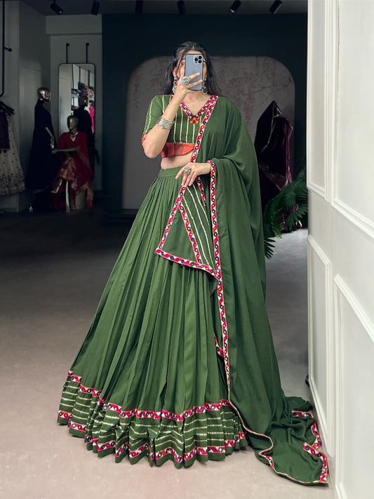 Celebrate the colors and culture of Navratri in original mirror Gamthi work on flowy rayon fabric
