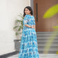 Desirable Women's Fully Flair Gown Made With Faux Georgette Fabrics With Print