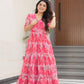 Desirable Women's Fully Flair Gown Made With Faux Georgette Fabrics With Print