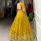 Mustard Golden Embroidered Vichitra Silk Lehenga Set with Sequins Detailing