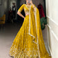 Mustard Golden Embroidered Vichitra Silk Lehenga Set with Sequins Detailing