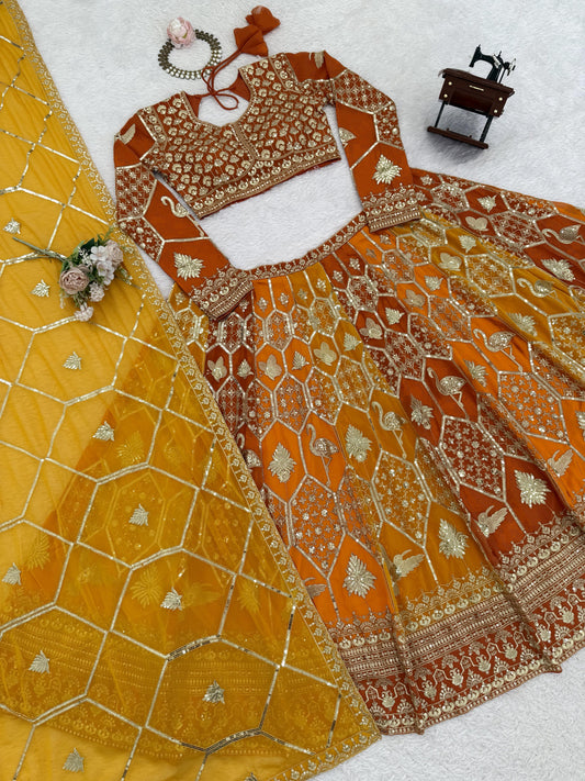 Foux Gorgette Intricate Thread & Sequnce Embroidery Lehenga