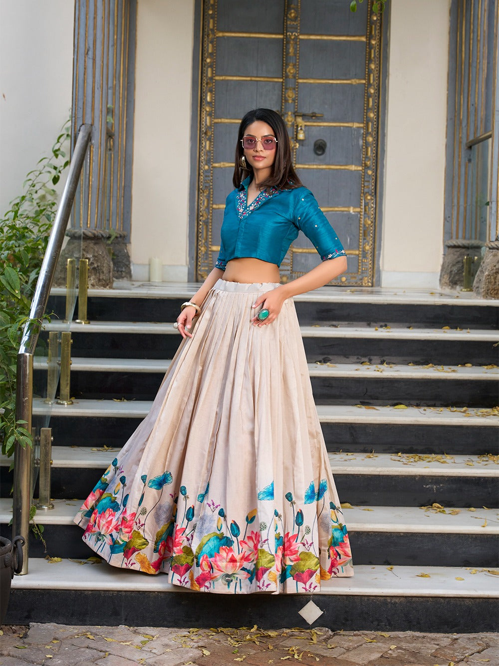 Tussar Silk Floral Patch Work Readymade Lehenga Choli