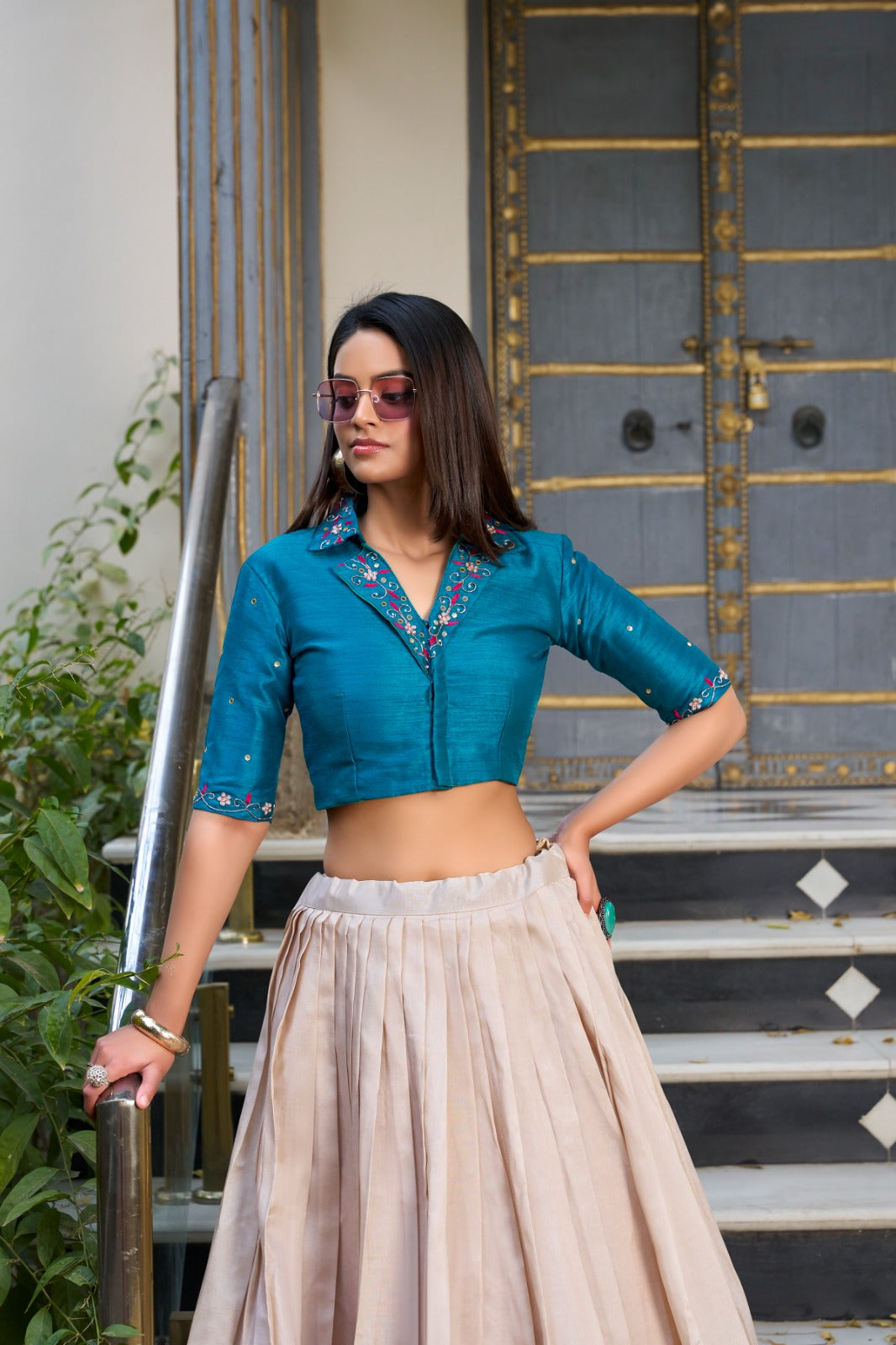 Tussar Silk Floral Patch Work Readymade Lehenga Choli