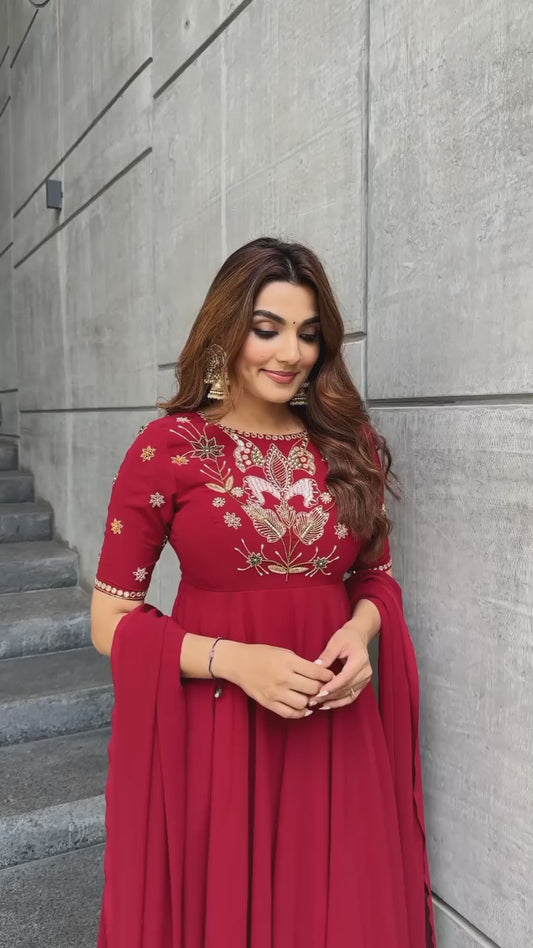 Presenting New Designer Collection In Roman simmer silk With Embroidery Work Top-Bottom And Dupatta Set Fully Stitched Ready To Wear